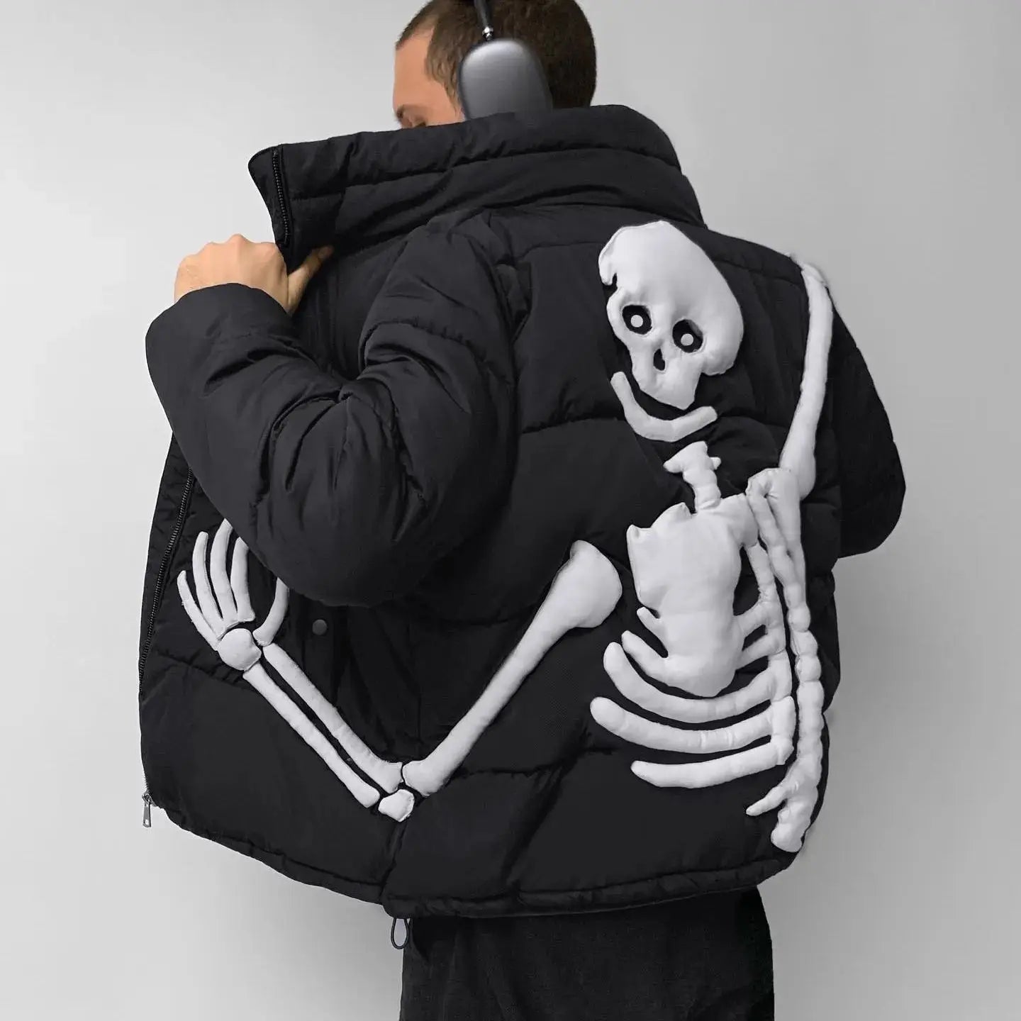 Skeleton Puffer Jacket Black