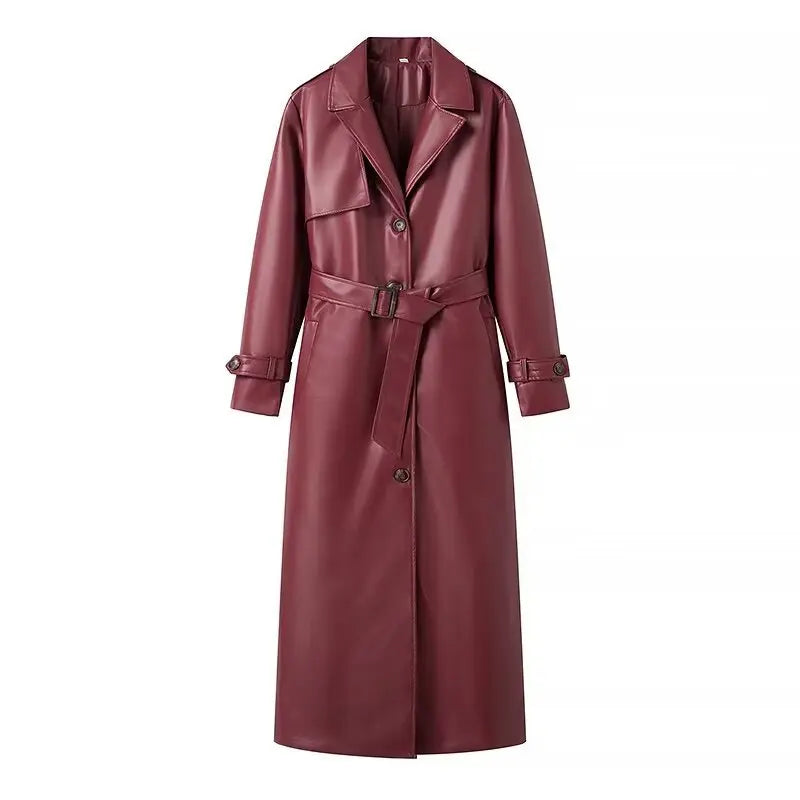 Leather Trench Coat Burgundy