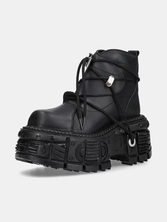 Dark Punk Metal Lace-up Platform Short Boots