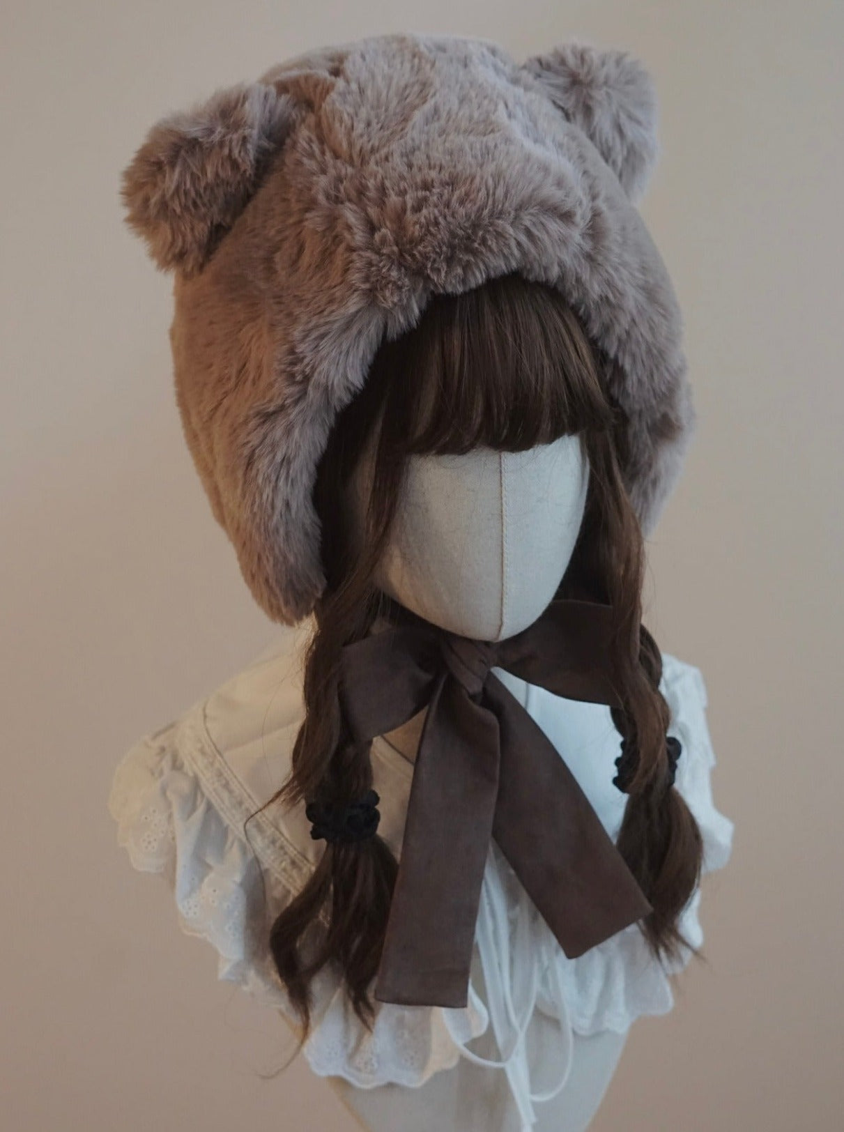Fur Bear Velour Ribbon Hat