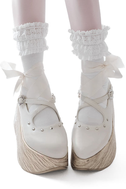 Platform Sole Lace Up Cross Shoes