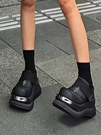 Metal Punk Cross Velcro Leather Platform Shoes