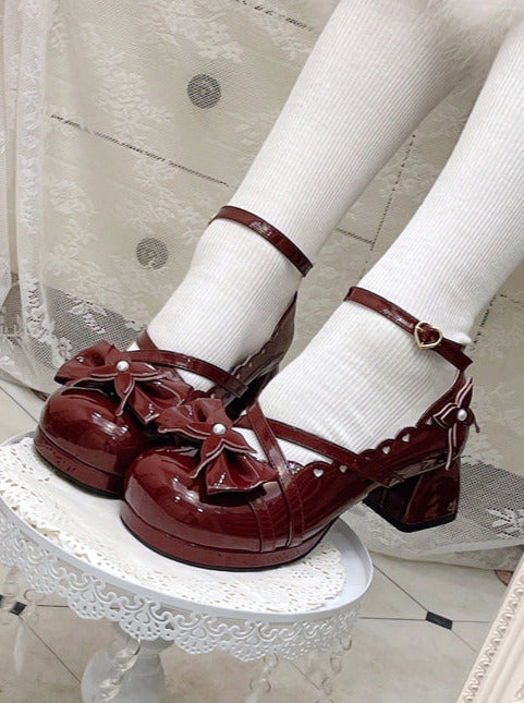 Lolita Sweet Mid-heel Round Toe Ribbon Shoes