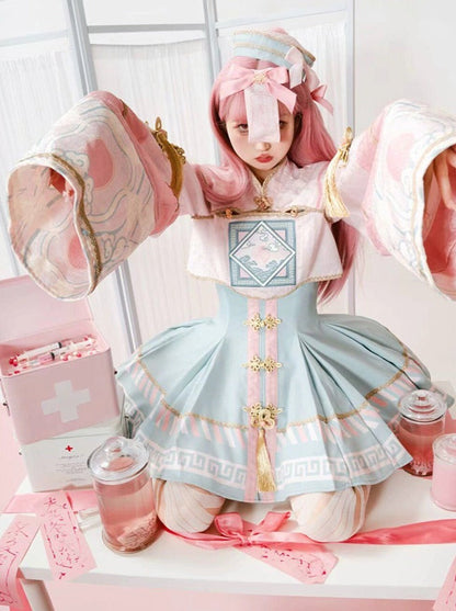 [pre-order] Little Jiangshi Pink Lolita Sweet Dress + Jacket + Hat + Ribbon