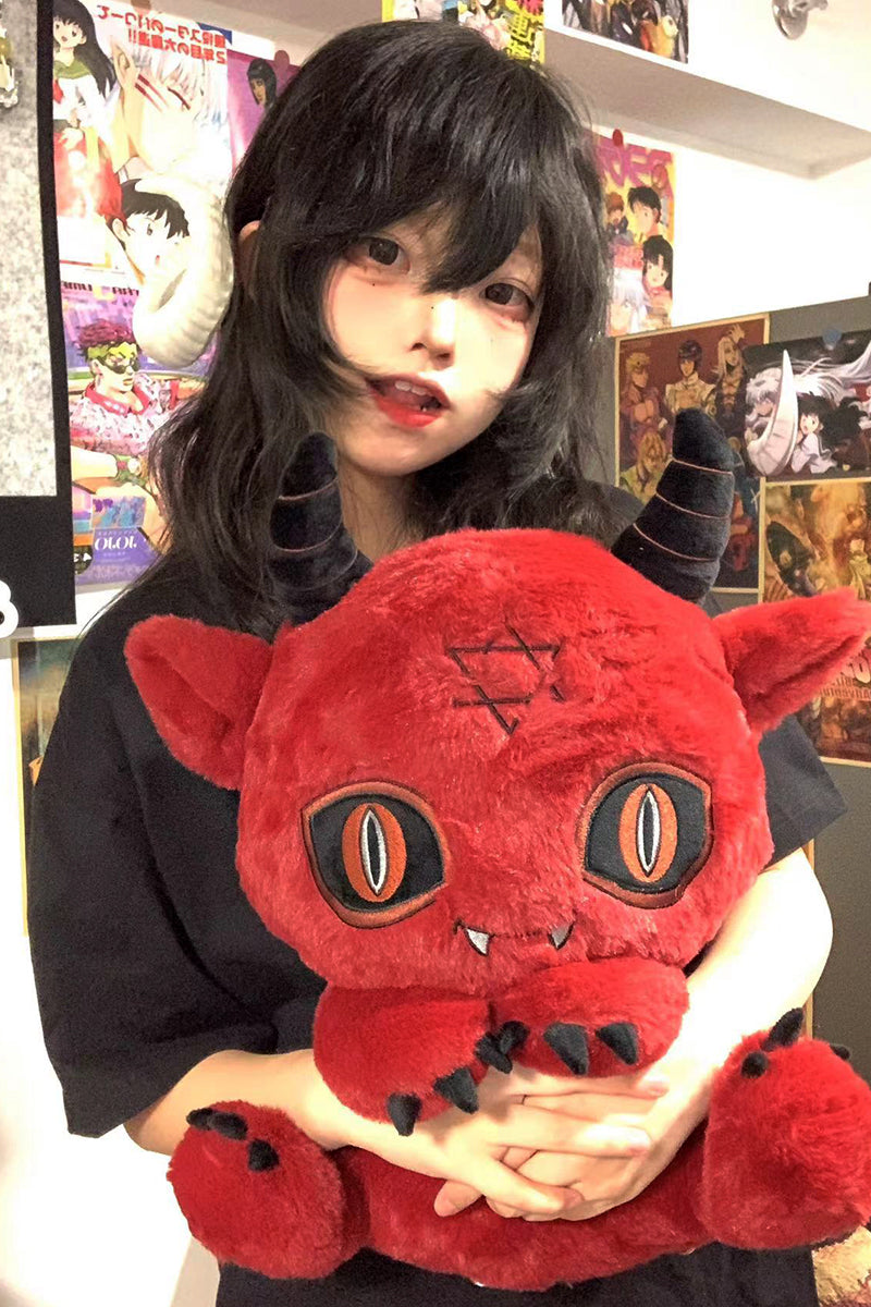 Death Black White and Red Devil Dark Punk Plush Backpack