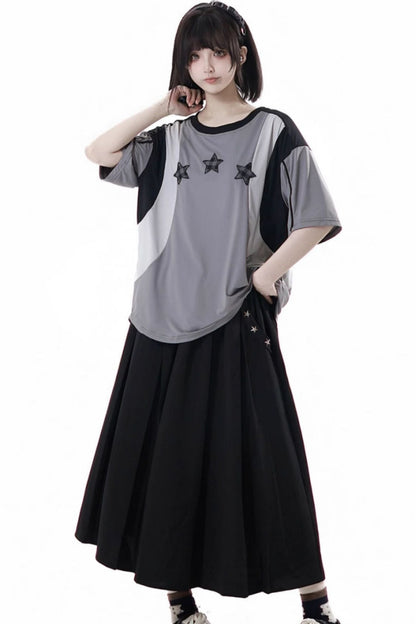 Mode Star Jersey Crew Neck Top + V Neck Top + Short Skirt + Long Skirt