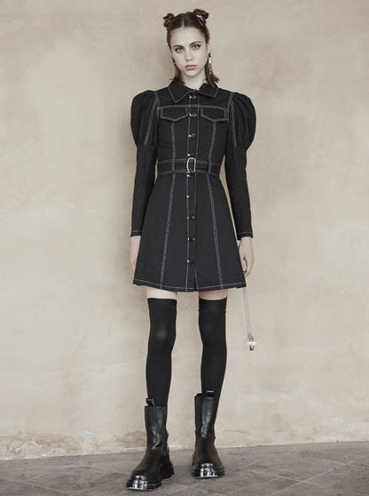 Double Pocket Waist Mark Denim Dress