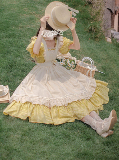 [pre-order] Retro Girly Yellow Dress + Apron + Ribbon