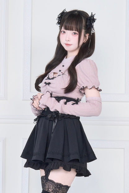 [pre-order] Knit Top With Ribbon Sleeves + Gothic Cross Lace Up Skirt