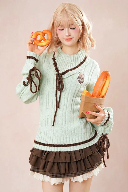 Mint Bear Knit Top + Tiered Skirt