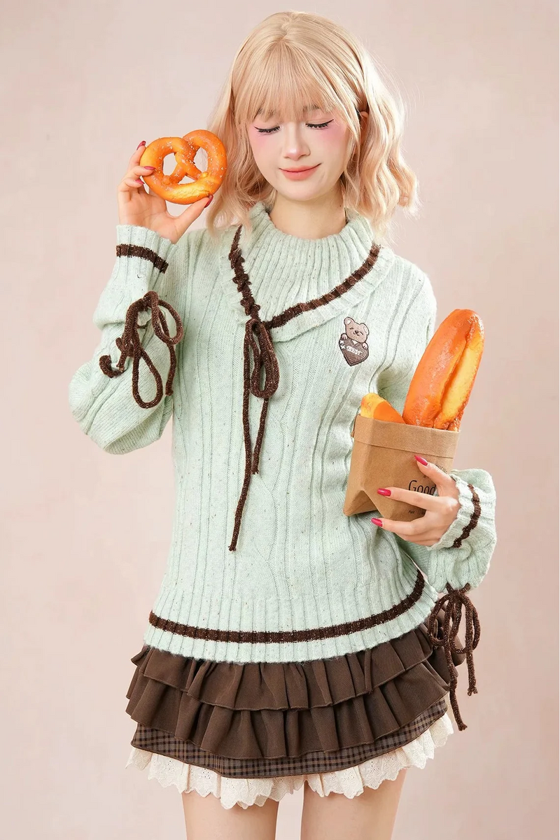 Mint Bear Knit Top + Tiered Skirt