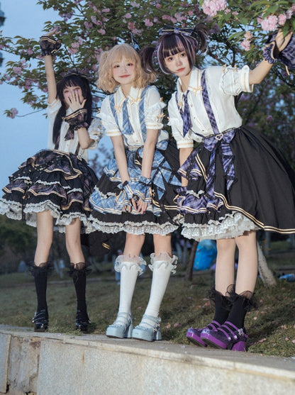 Idol Plaid Lolita Top + Tiered Ruffle Plaid Skirt