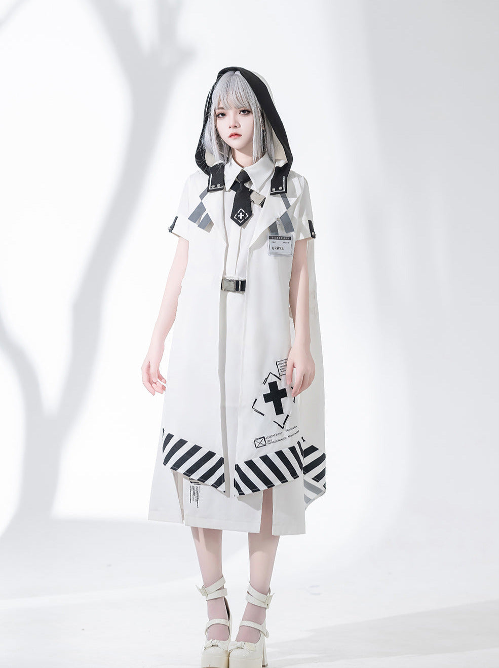 A Line Skirt Design Cape Suit [hoodie Cape + Shirt + Skirt + One Shoulder Cape]