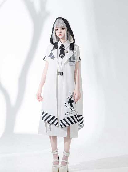 A Line Skirt Design Cape Suit [hoodie Cape + Shirt + Skirt + One Shoulder Cape]