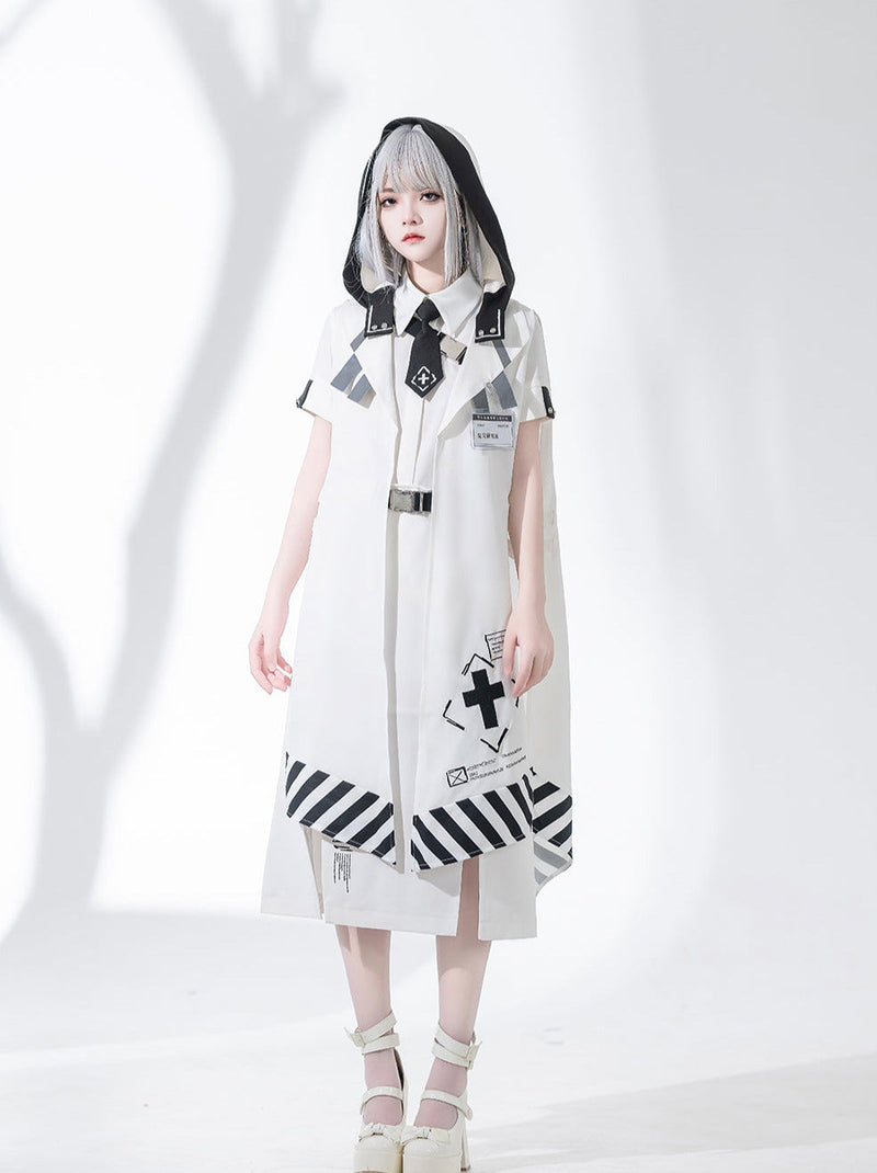 A Line Skirt Design Cape Suit [hoodie Cape + Shirt + Skirt + One Shoulder Cape]