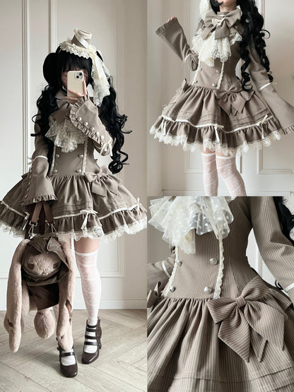 [pre-order Deadline: April 25] Phantom Cat Sweet Ribbon Stripe Lace Bell Sleeve Lolita Dress