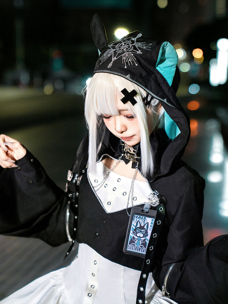 [pre-order] Daily Gothic Retro Punk Style Hooded Jacket + Pleated Jumper Skirt