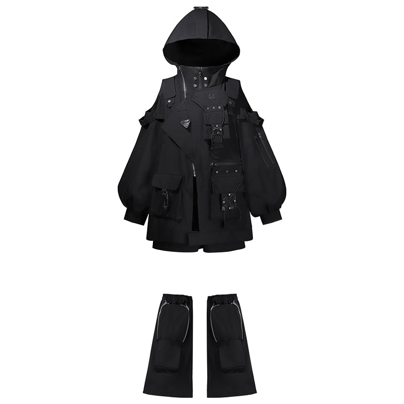 Dark Hooded Jacket + Shorts + Leg Covers