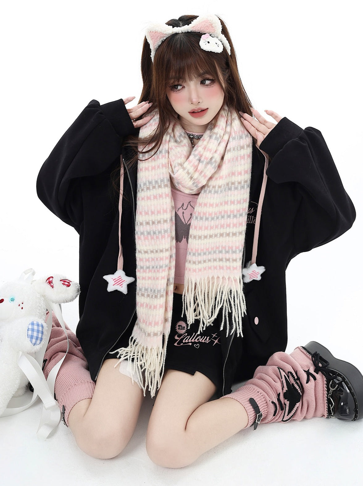 Small Hooded Zipper Hoodie + Tight Skirt