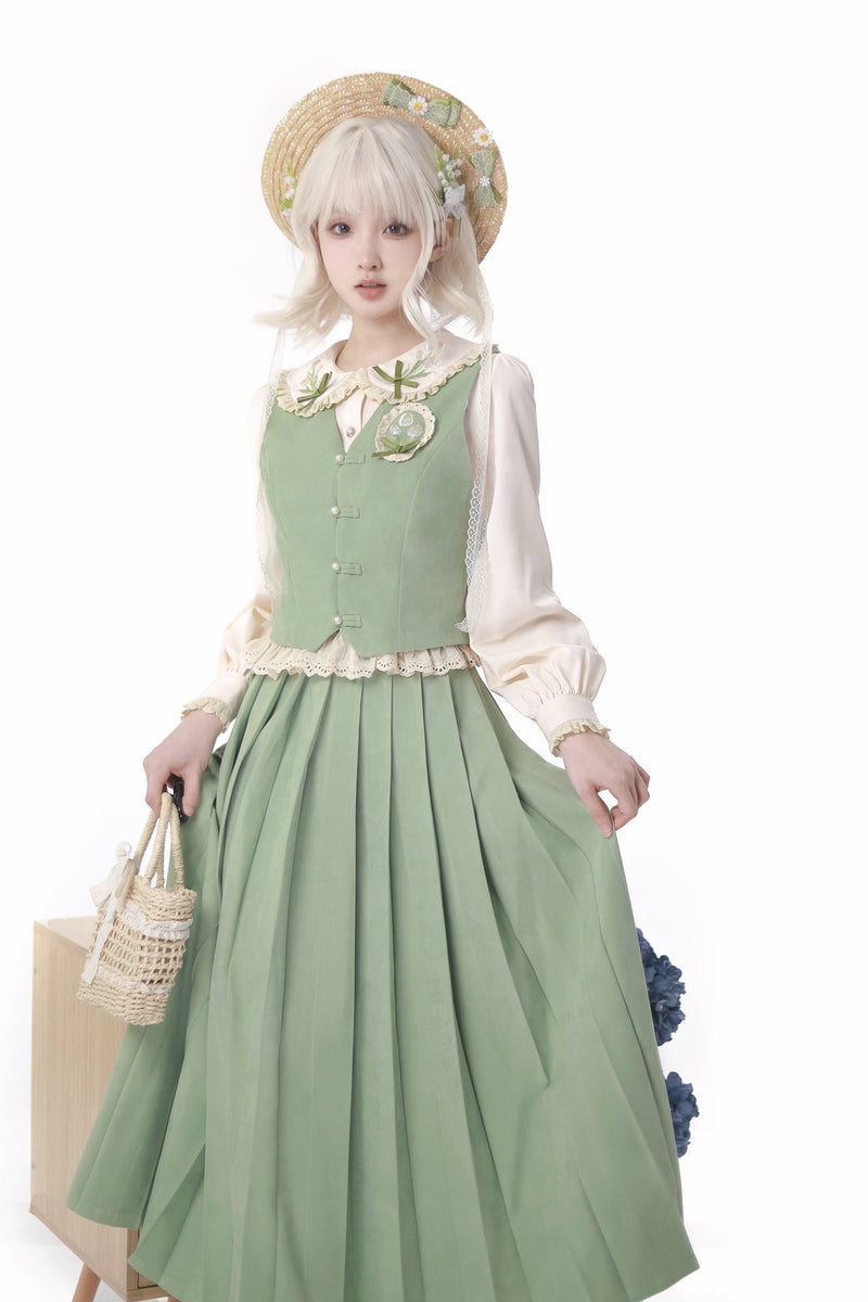 Chinese-style Pleated Skirt Set