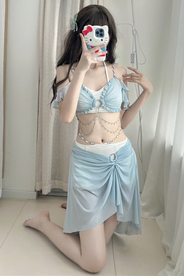Light Blue Split Mermaid Swimsuit Set