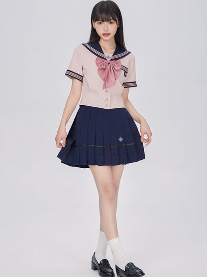 College Sailor Top + High Waist Slim a Line Skirt