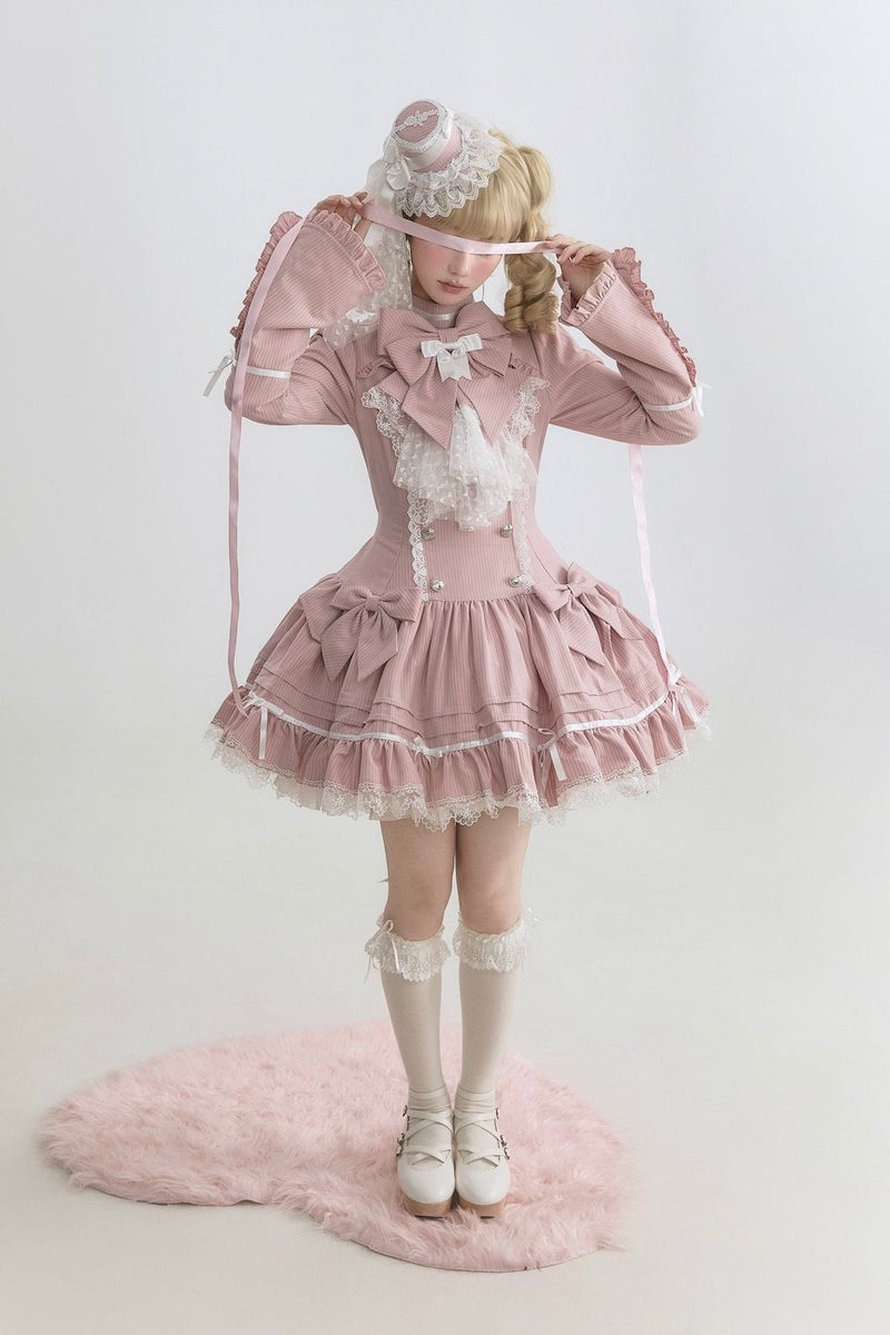 [pre-order Deadline: April 25] Phantom Cat Sweet Ribbon Stripe Lace Bell Sleeve Lolita Dress