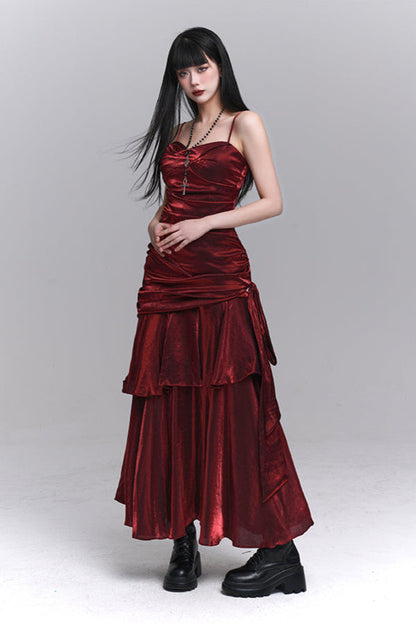Dark Red Suspender Dress
