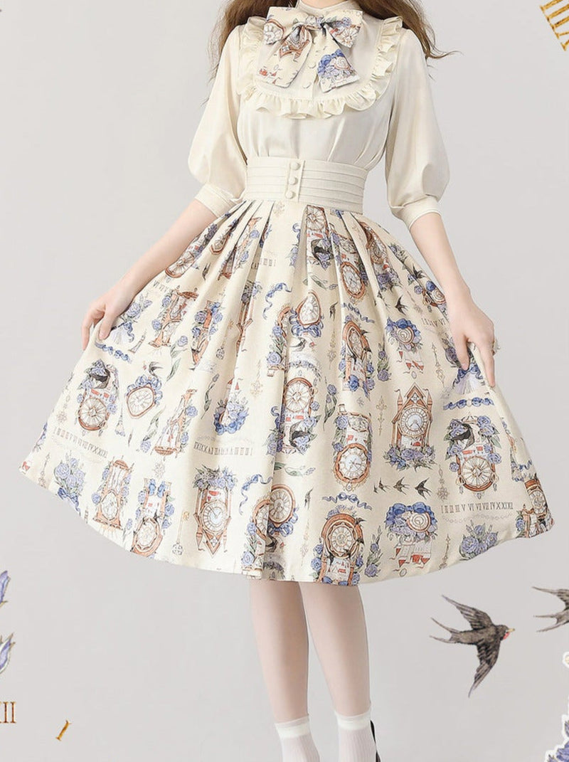 Eternal Echo Retro Classical Daily Lolita Print Shirt Skirt Set