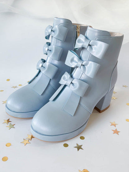 Sweet Ribbon Round Toe Short Boots