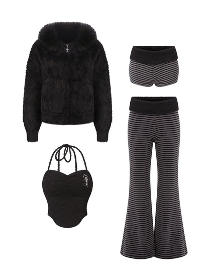 Velvet Black Suspenders + Short Pants + Long Pants + Jacket