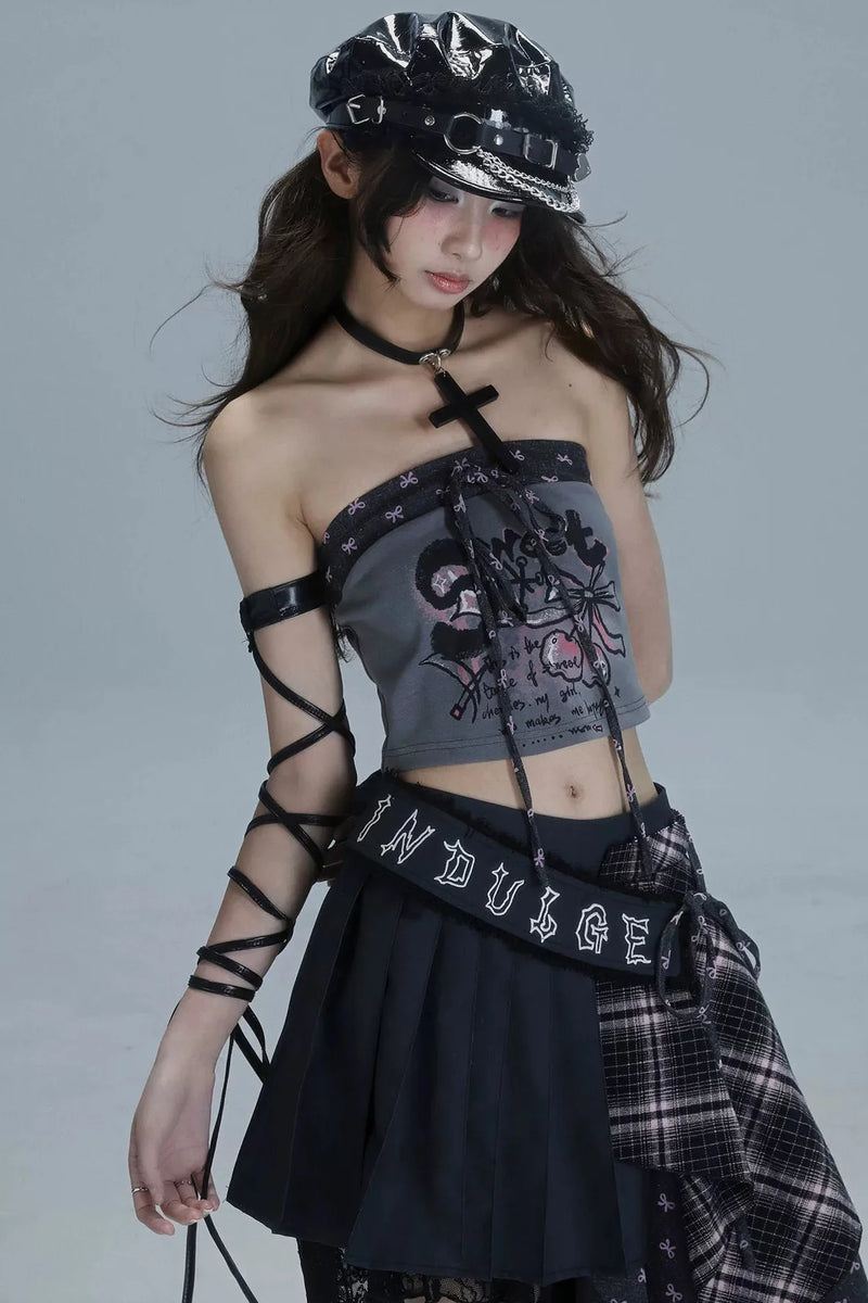 Y2k Patchwork Printed Tube Top