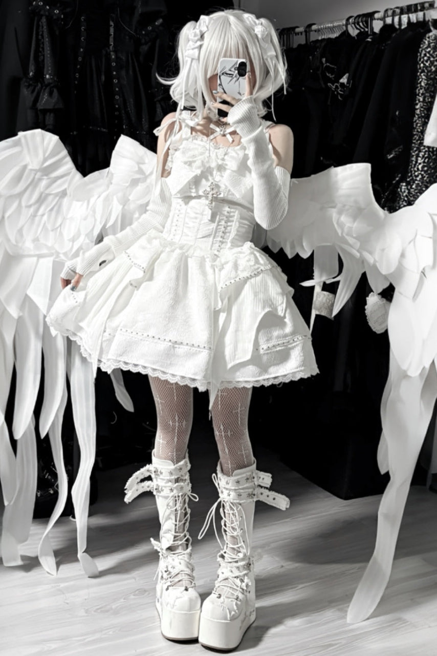 White Gothic Slim Tube Top Skirt Set