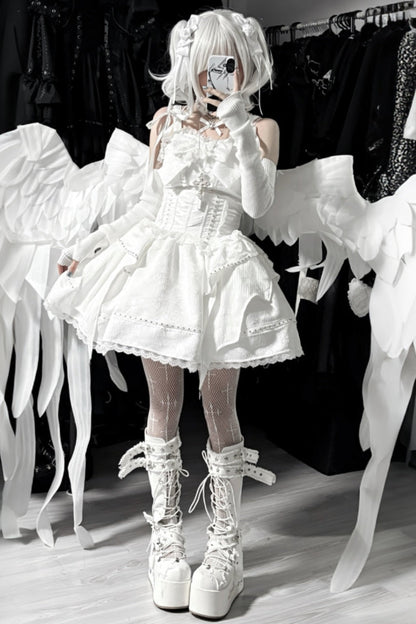White Gothic Slim Tube Top Skirt Set