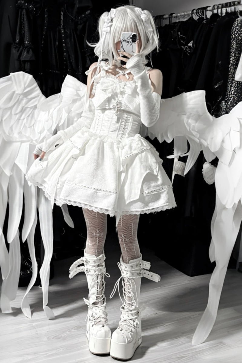 White Gothic Slim Tube Top Skirt Set