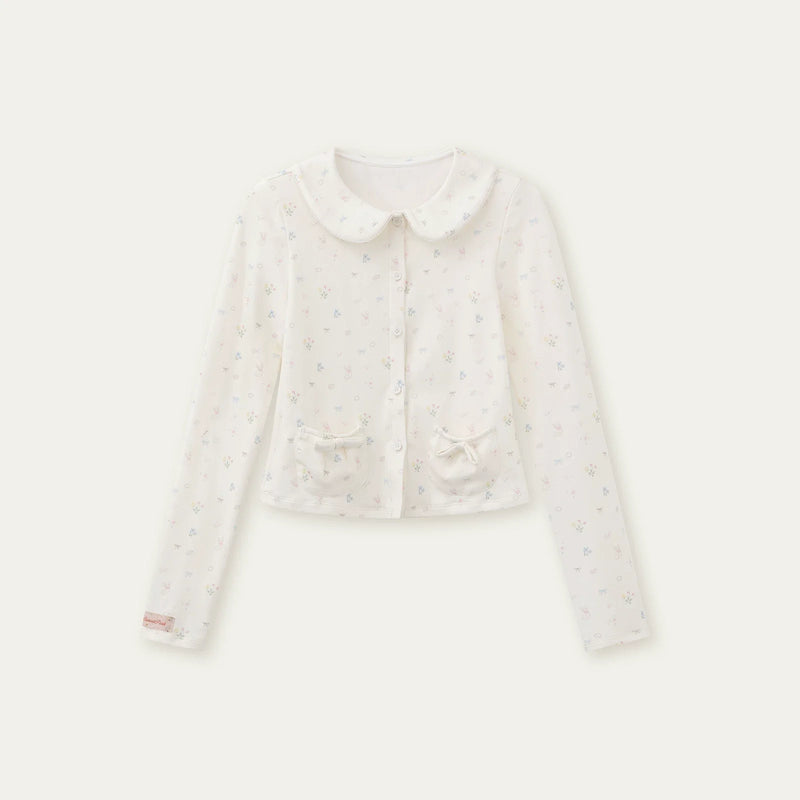 Printed Doll Collar Blouse + Pants