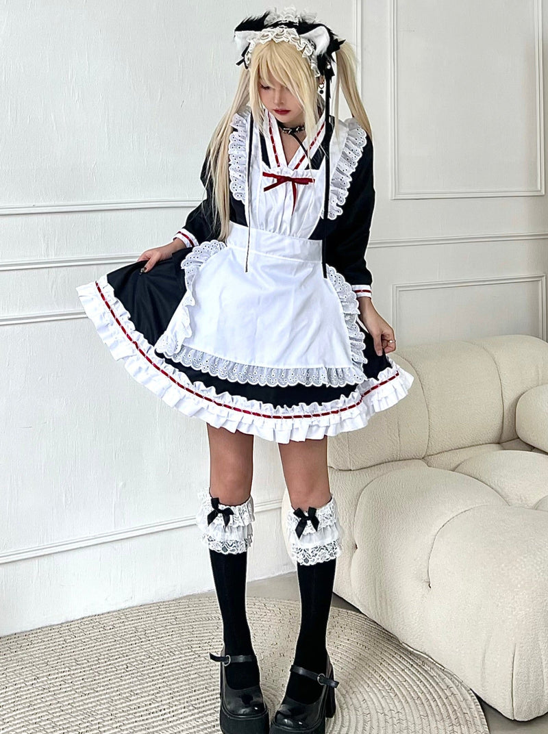 Monochrome Maid Ruffled Dress