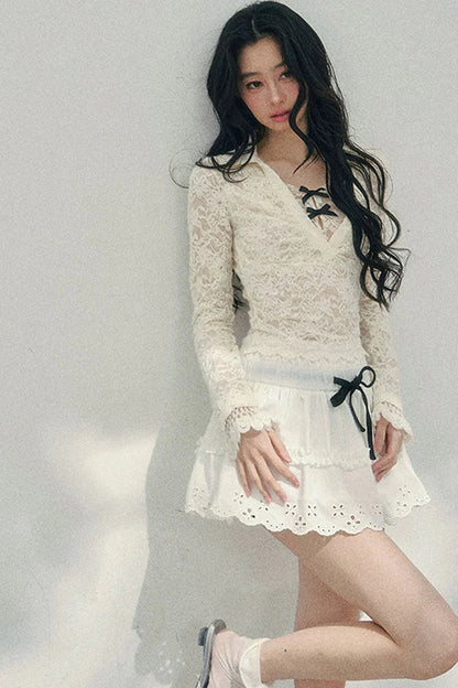 Lace Ribbon Slim Top