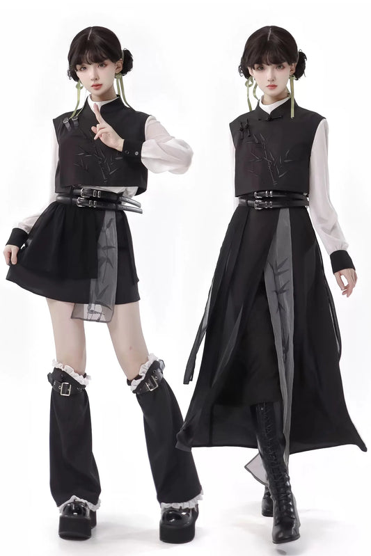 New Chinese-style Bamboo Print Black White Design Suit
