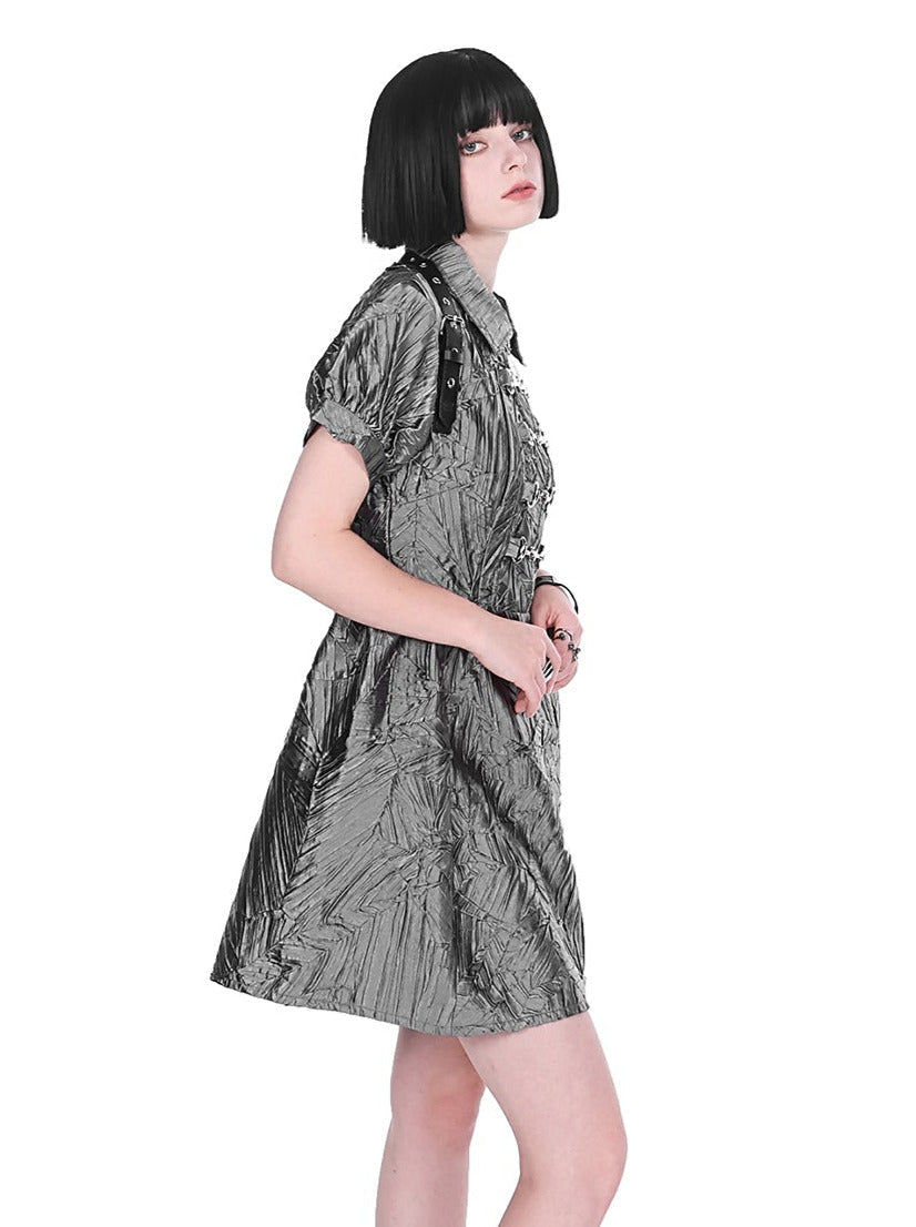 Dark Punk Metallic Puff Sleeve Chinese-style Dress