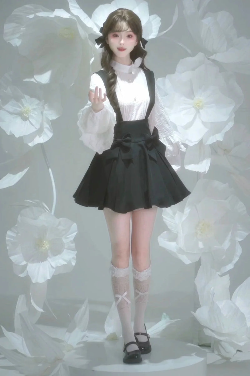Retro Lace Shirt + Suspender Skirt