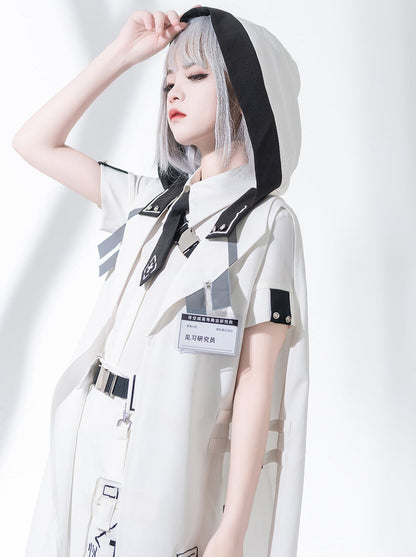 A Line Skirt Design Cape Suit [hoodie Cape + Shirt + Skirt + One Shoulder Cape]