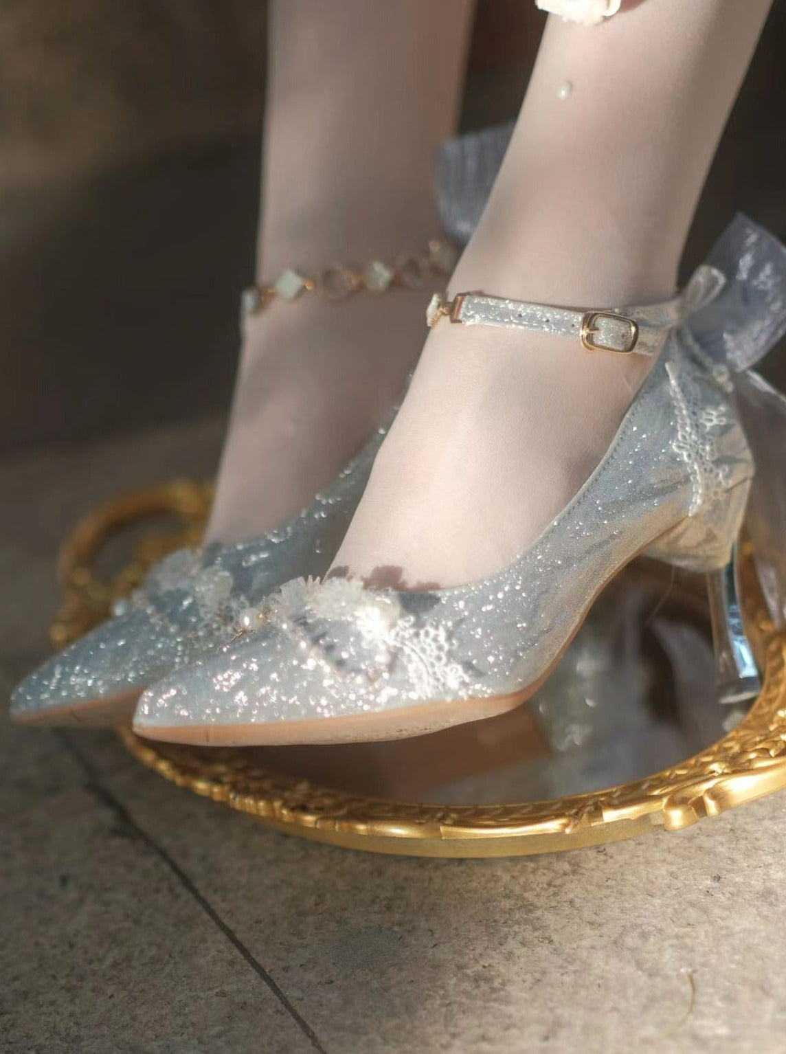 Ice Blue Lace Heels