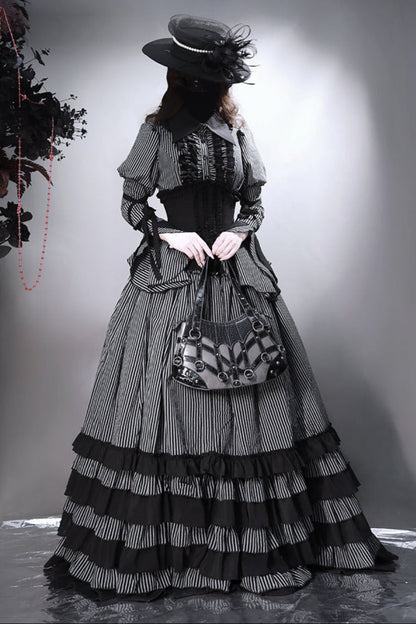 [pre-order] Dark Striped Gusset-sleeved Shirt + Corset + Skirt