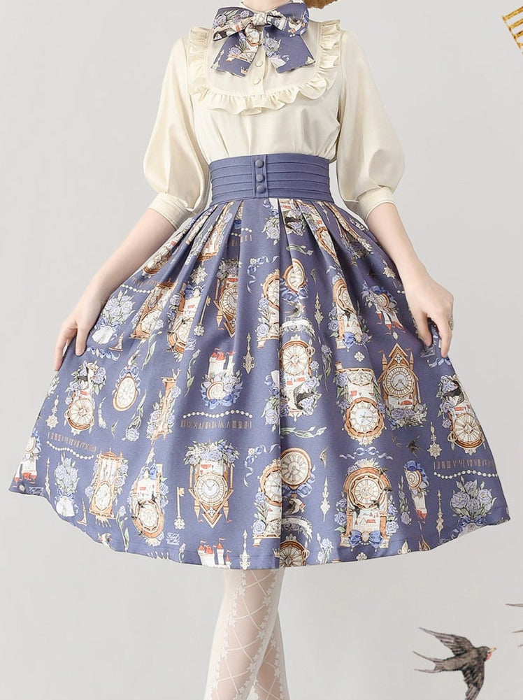 Eternal Echo Retro Classical Daily Lolita Print Shirt Skirt Set