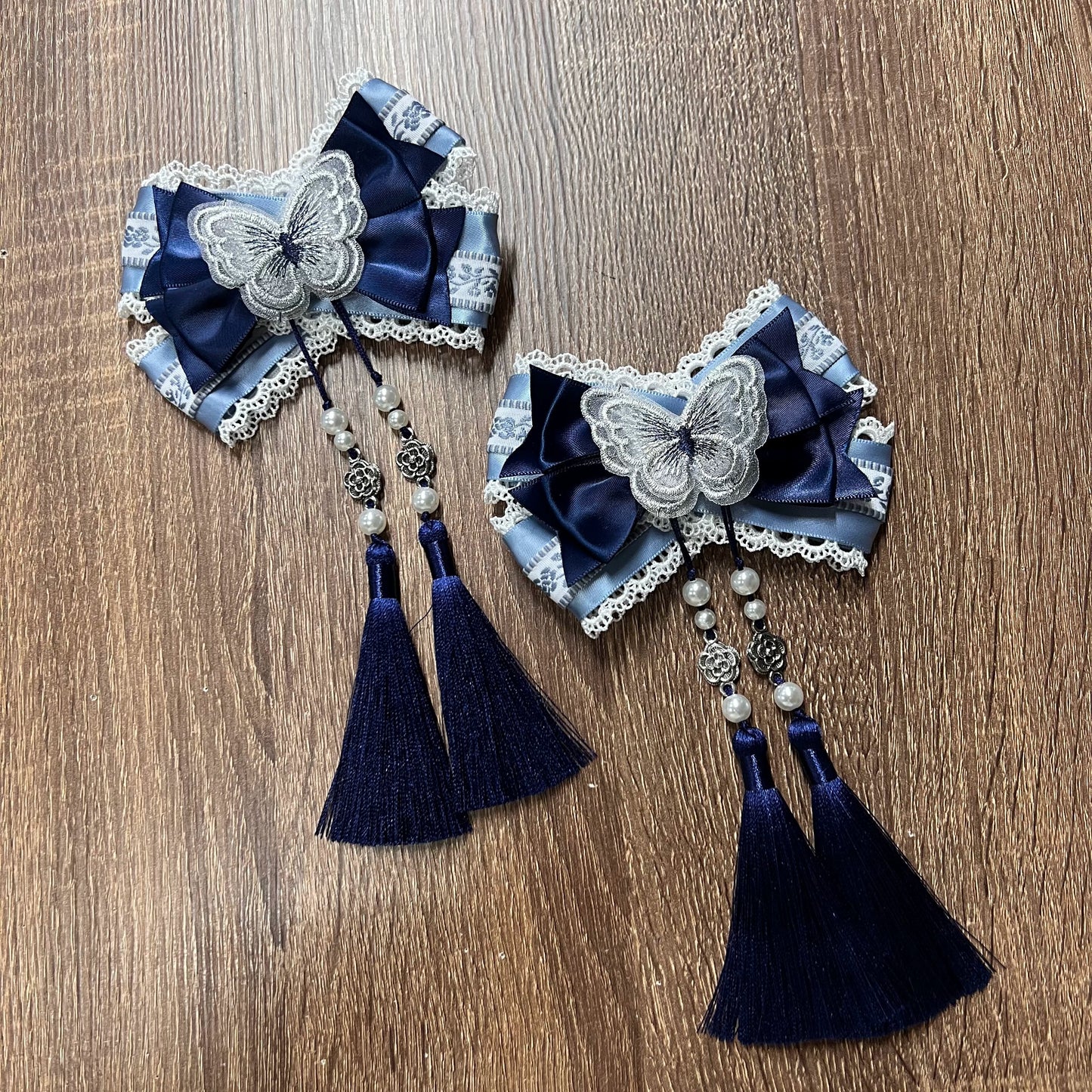 [pre-order Deadline: May 6] Dark Blue Moonlight Sea Lace Ribbon Layered Dress + Accessories