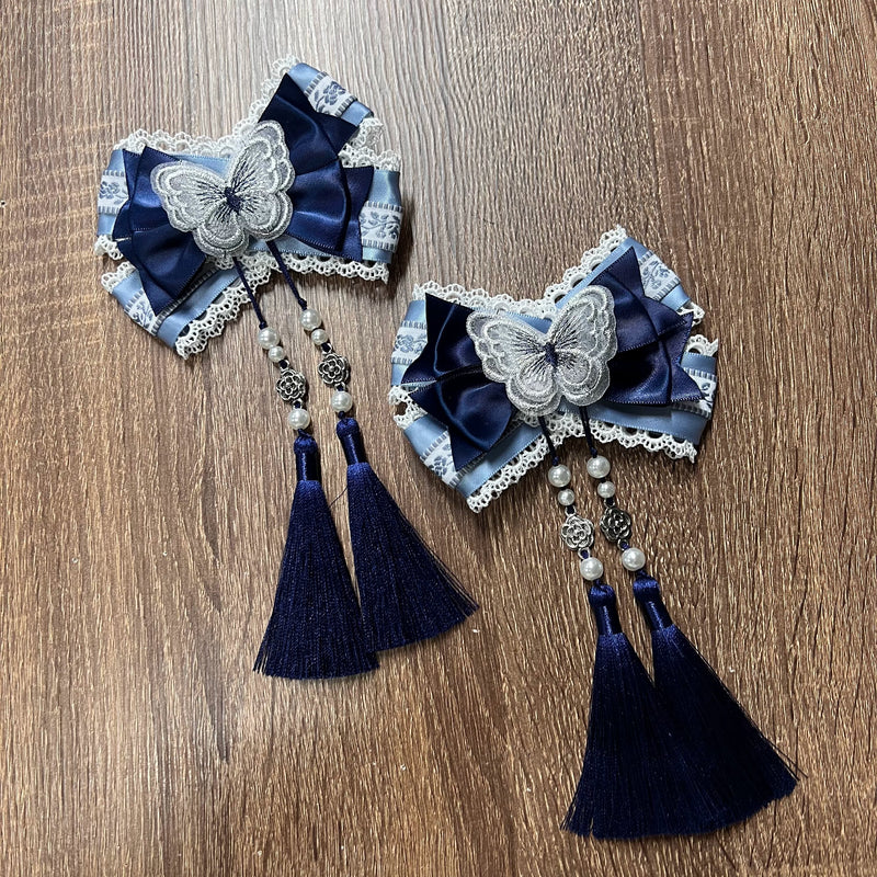 [pre-order Deadline: May 6] Dark Blue Moonlight Sea Lace Ribbon Layered Dress + Accessories