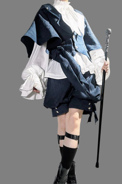 Sapphire Blue Bunny Ear Cape Jacket + Vest + Shorts