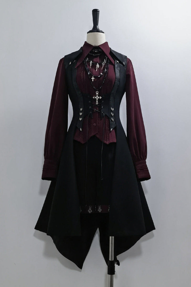 Red Black 4.0 Retro Dark Long Vest Prince Set