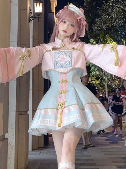 [pre-order] Little Jiangshi Pink Lolita Sweet Dress + Jacket + Hat + Ribbon